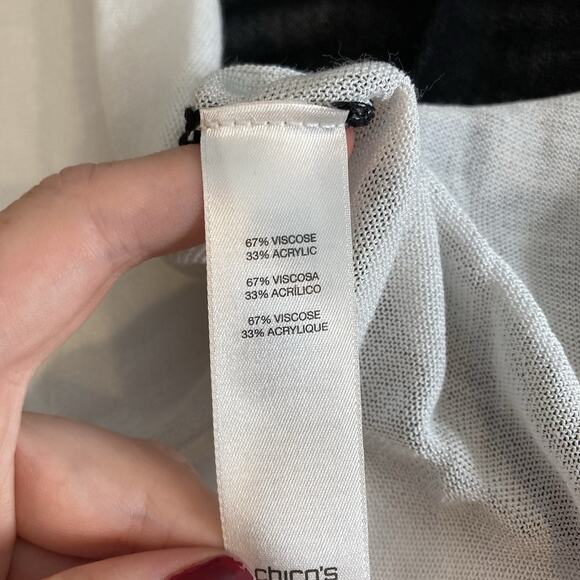 Chico's Women's Black White Sheer Open Tunic Cardigan Size 2 Large Lagenlook‎ - Picture 6 of 11